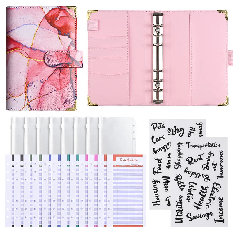 A6 Marble Budget Planner Binder with Cash Envelopes