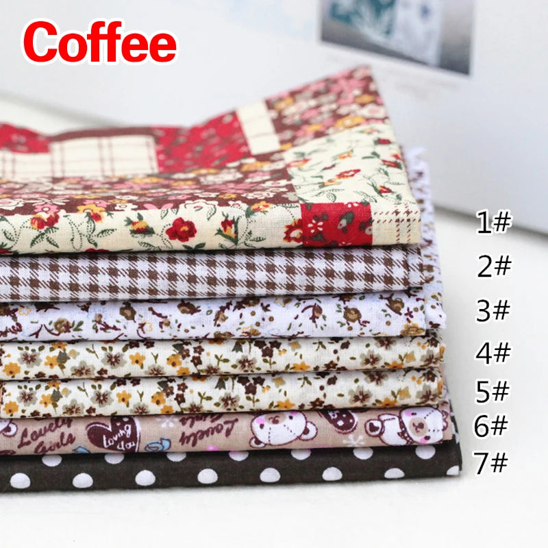 7Pcs/Set 25cmx25cm Square Cotton Fabric Printed For Patchwork