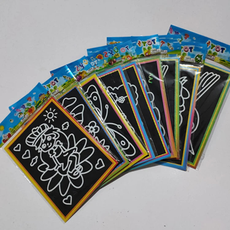 5-10Pcs Scratch Art Paper With Drawing Stick