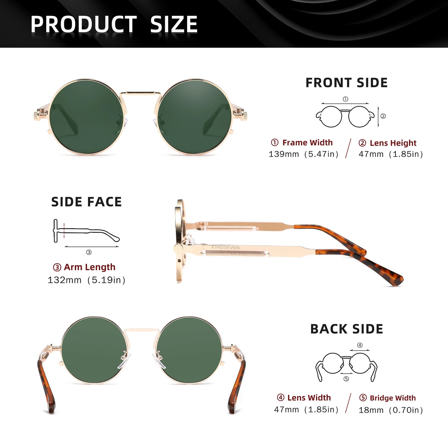KINGSEVEN Round Sunglasses for Men