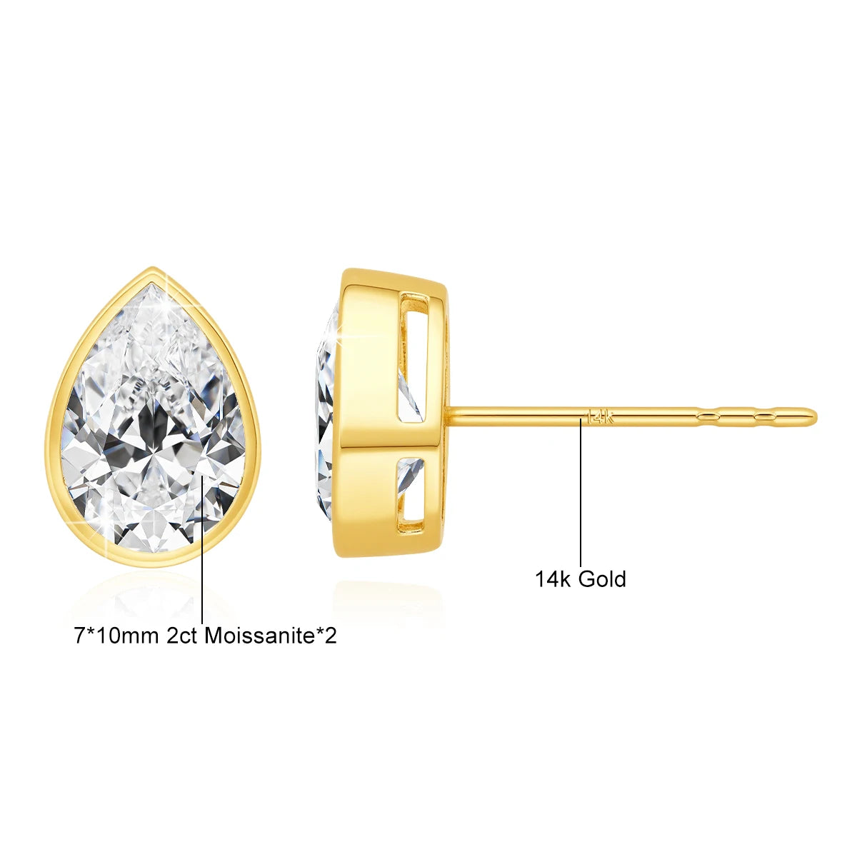 14K Gold Pear Moissanite Stud Earrings