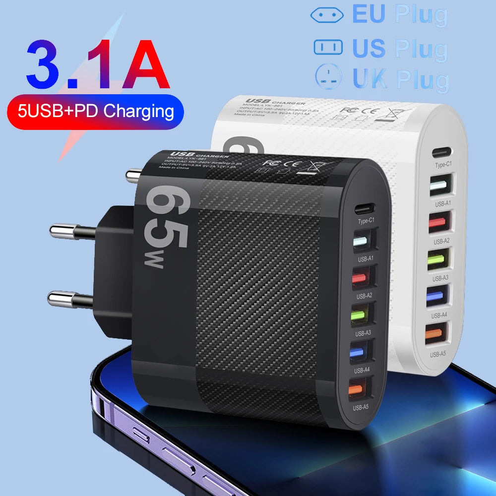 3.1A 5Ports USB Charging Adapter For Xiaomi iPhone 13 Samsung