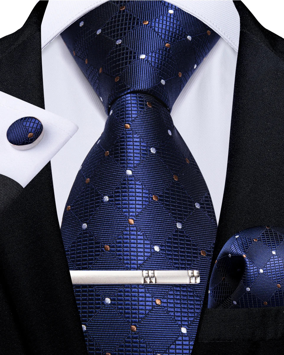 Men's Tie Set with Clip 8cm Necktie Handkerchief Cufflinks