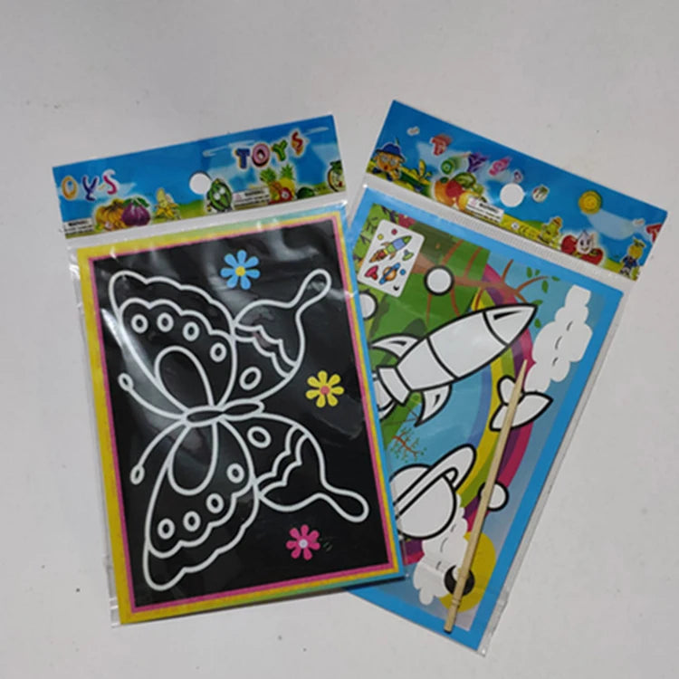 5-10Pcs Scratch Art Paper With Drawing Stick