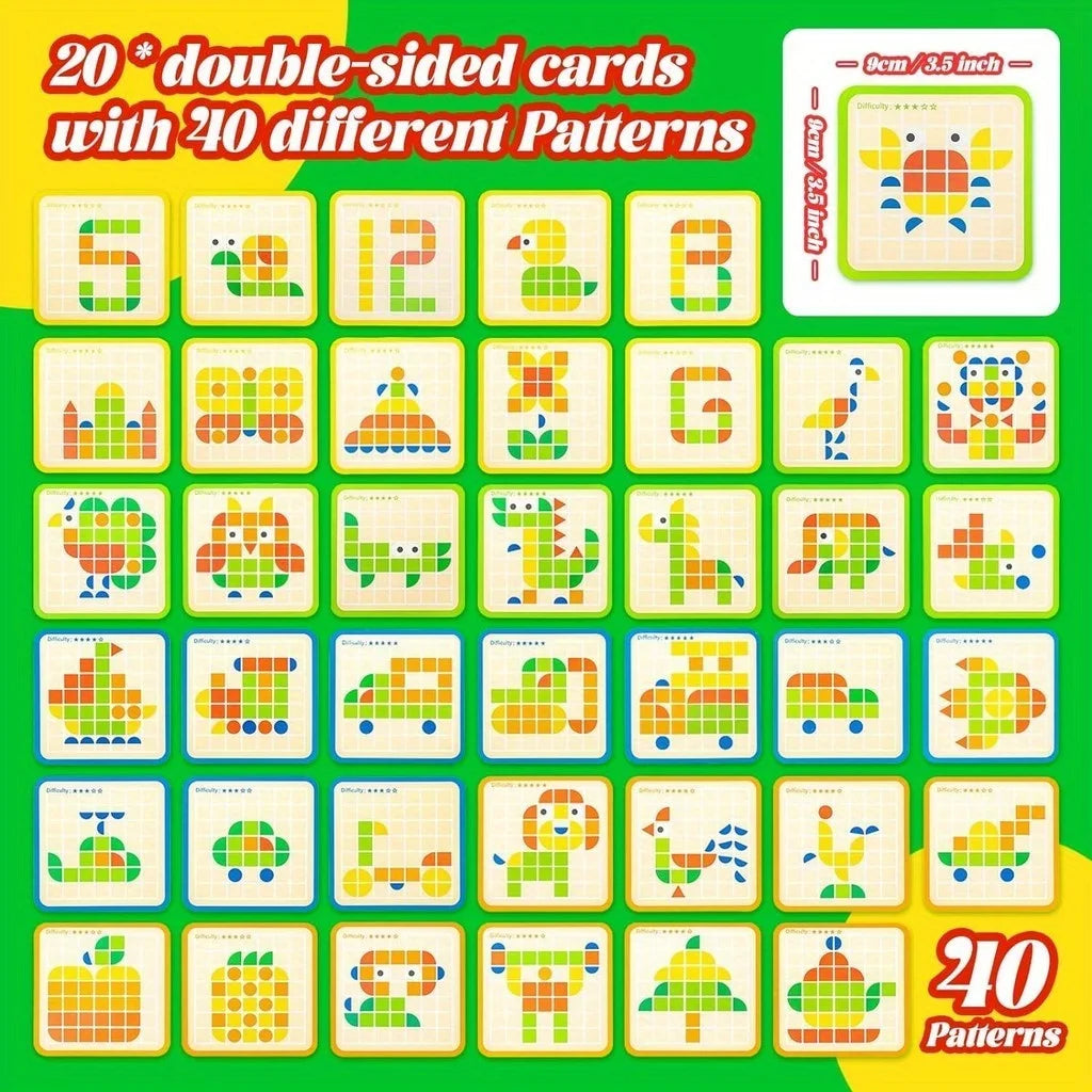 120Pcs Wooden Mosaic Puzzle Montessori Toy For Kids