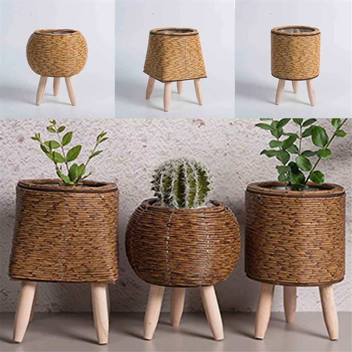 Vintage Imitation Rattan Woven Flower Shelf Planters