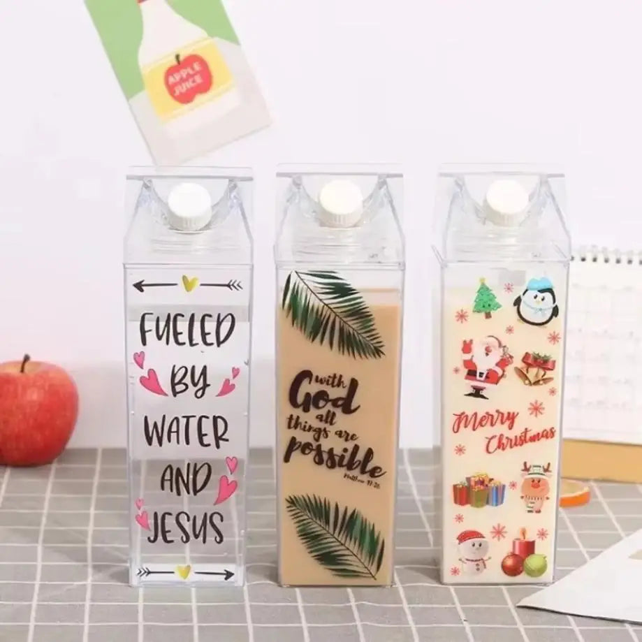 500/1000ml Transparent Milk Box Style Water Cup with Lid
