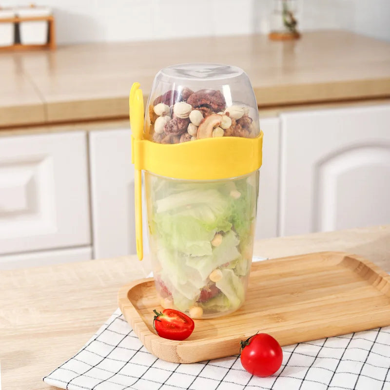 Portable Double-layer Lid with Spoon and Fork Lunch Cup