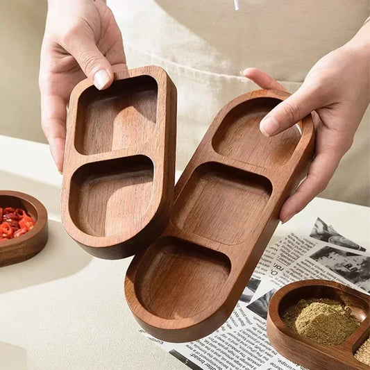 Solid Wood Divided Sauce Dish