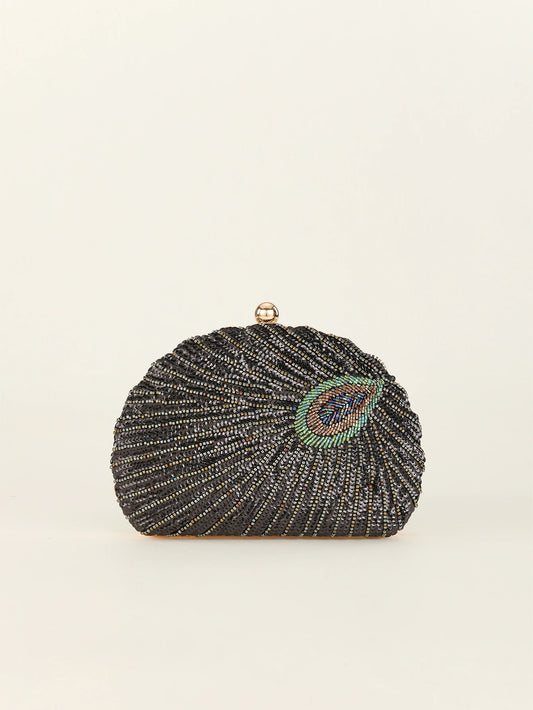 Beaded Peacock Evening Clutch Bag