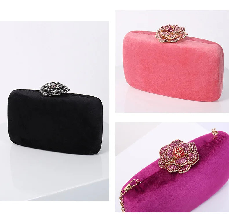 Diamonds Flower Velvet Evening Bag