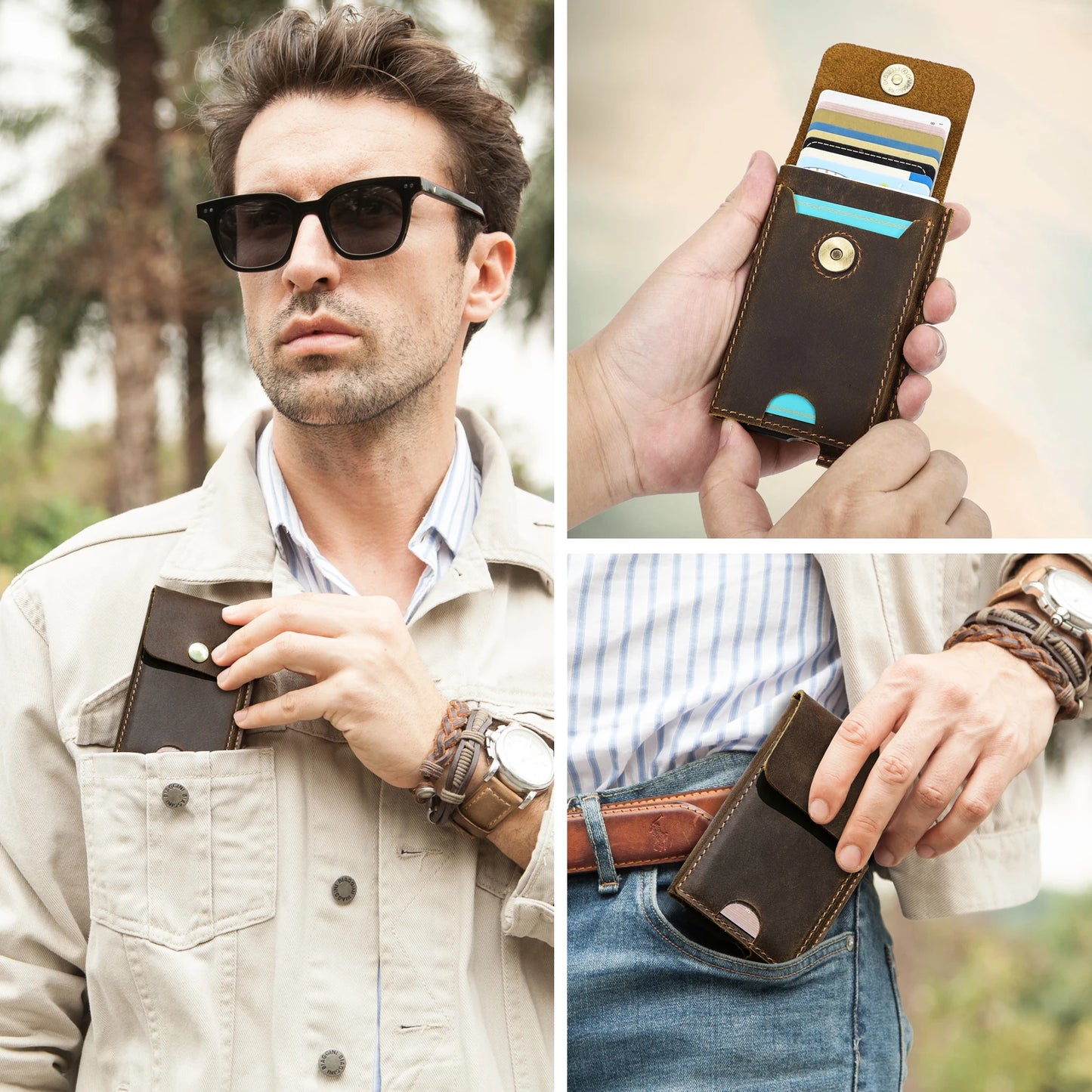 Hiram Vintage Genuine Leather RFID Blocking Card Holder Wallet for Men