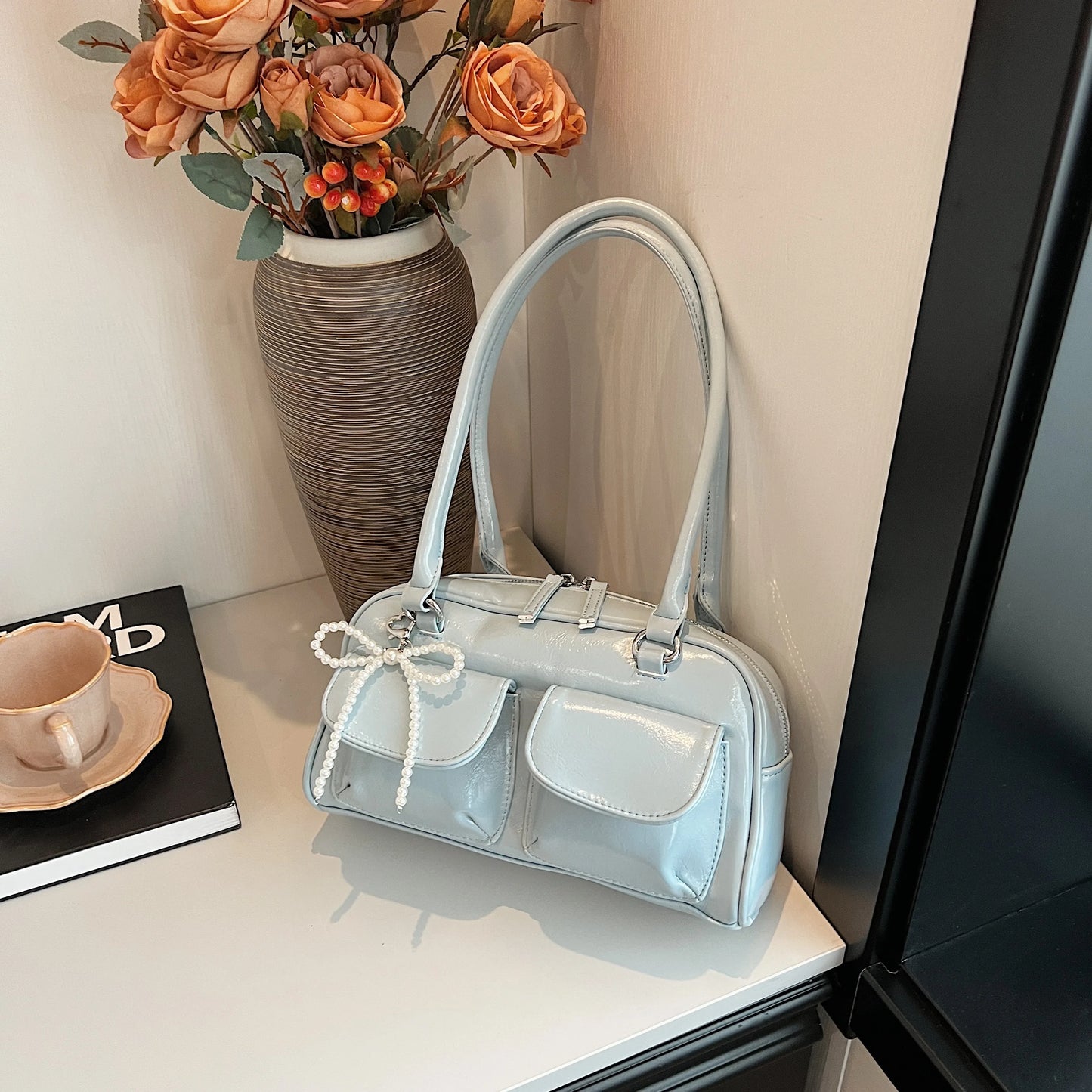 Bow Accent Shoulder Handbag