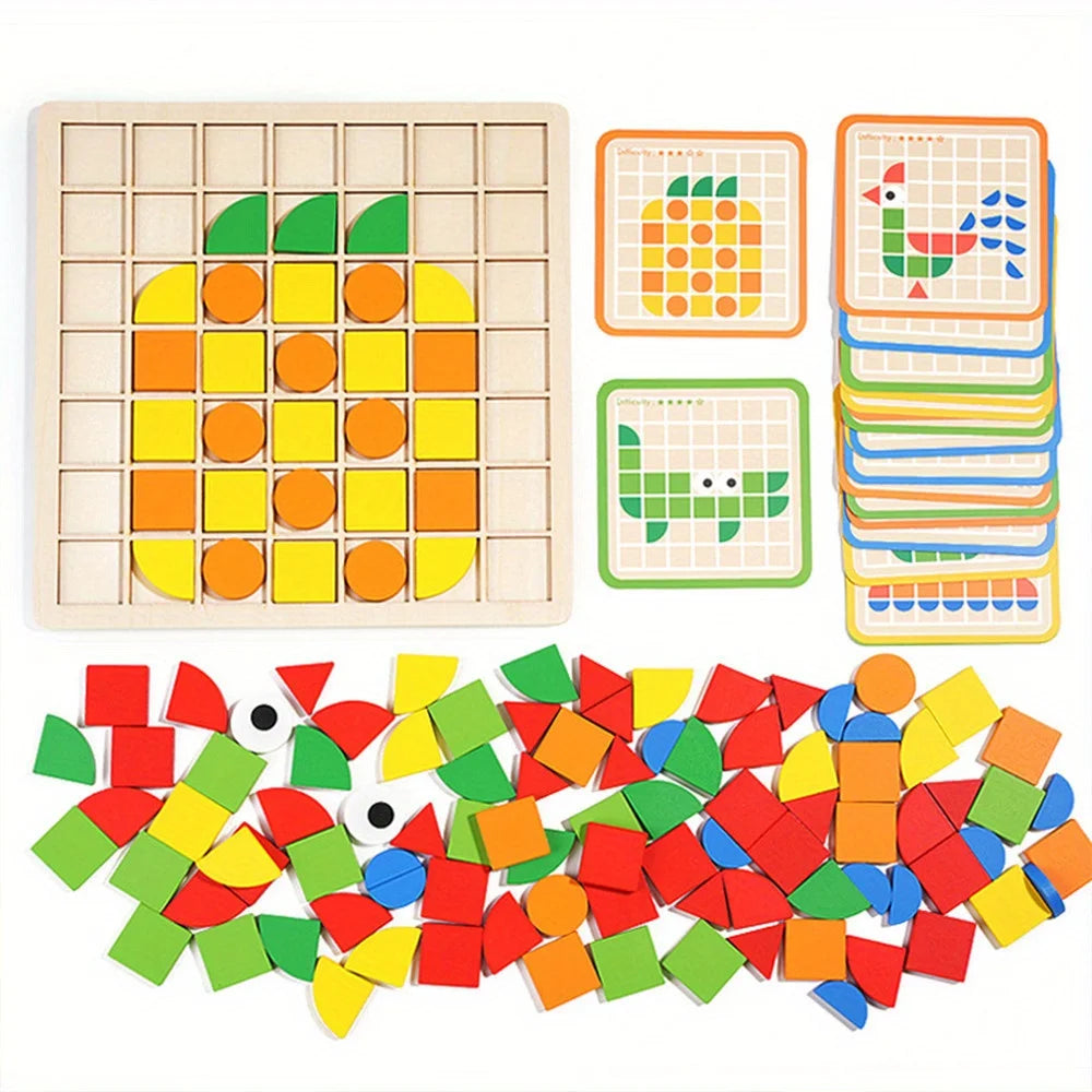 120Pcs Wooden Mosaic Puzzle Montessori Toy For Kids