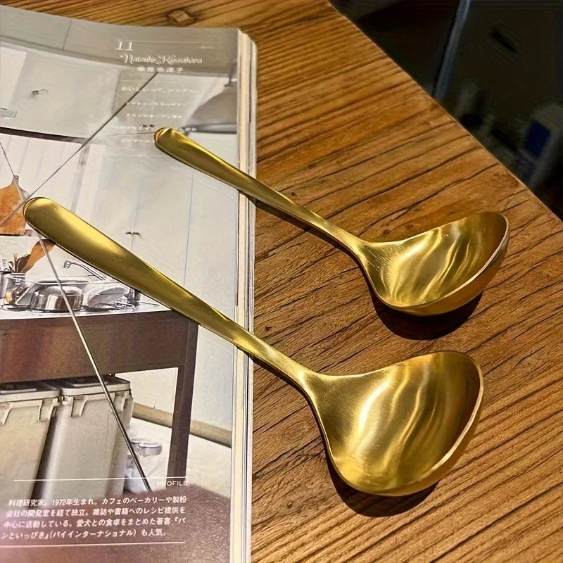 Golden Stainless Steel Soup & Hot Pot Serving Spoons (Set of 2)