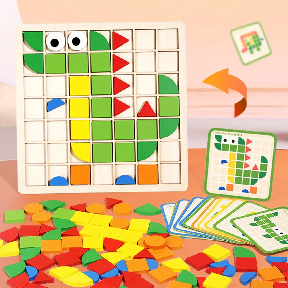 120Pcs Wooden Mosaic Puzzle Montessori Toy For Kids