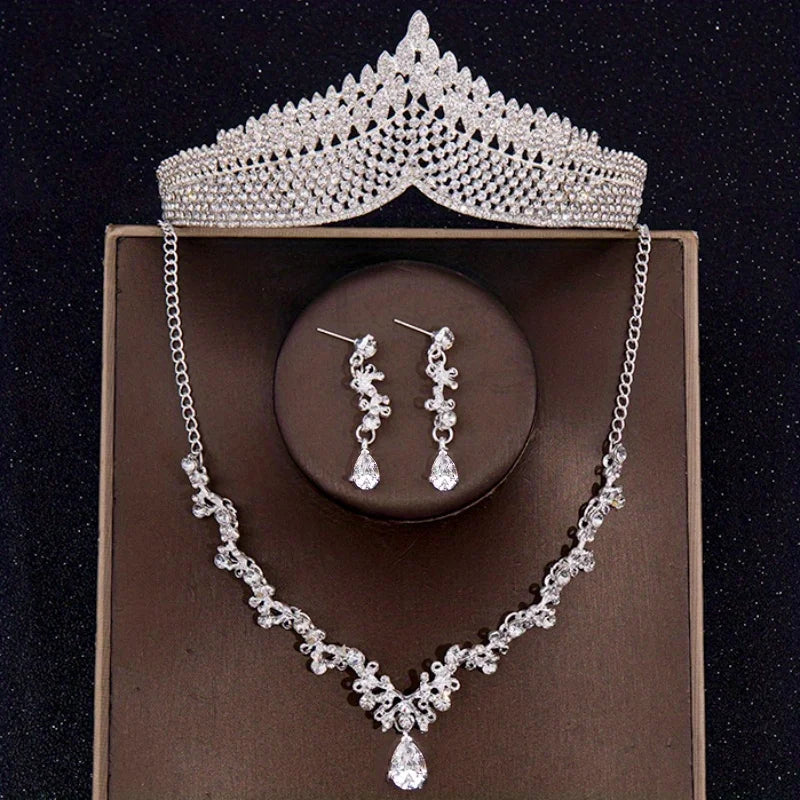 Bridal Crown Necklace Earrings Jewelry Set