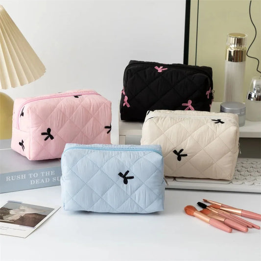 Embroidered Bow Makeup Bag for Women
