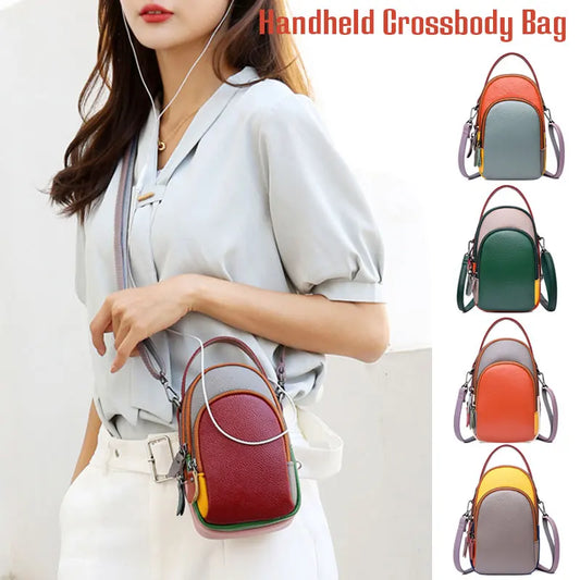 Genuine Leather Cellphone Pouch Shoulder Crossbody Multicolour Bag