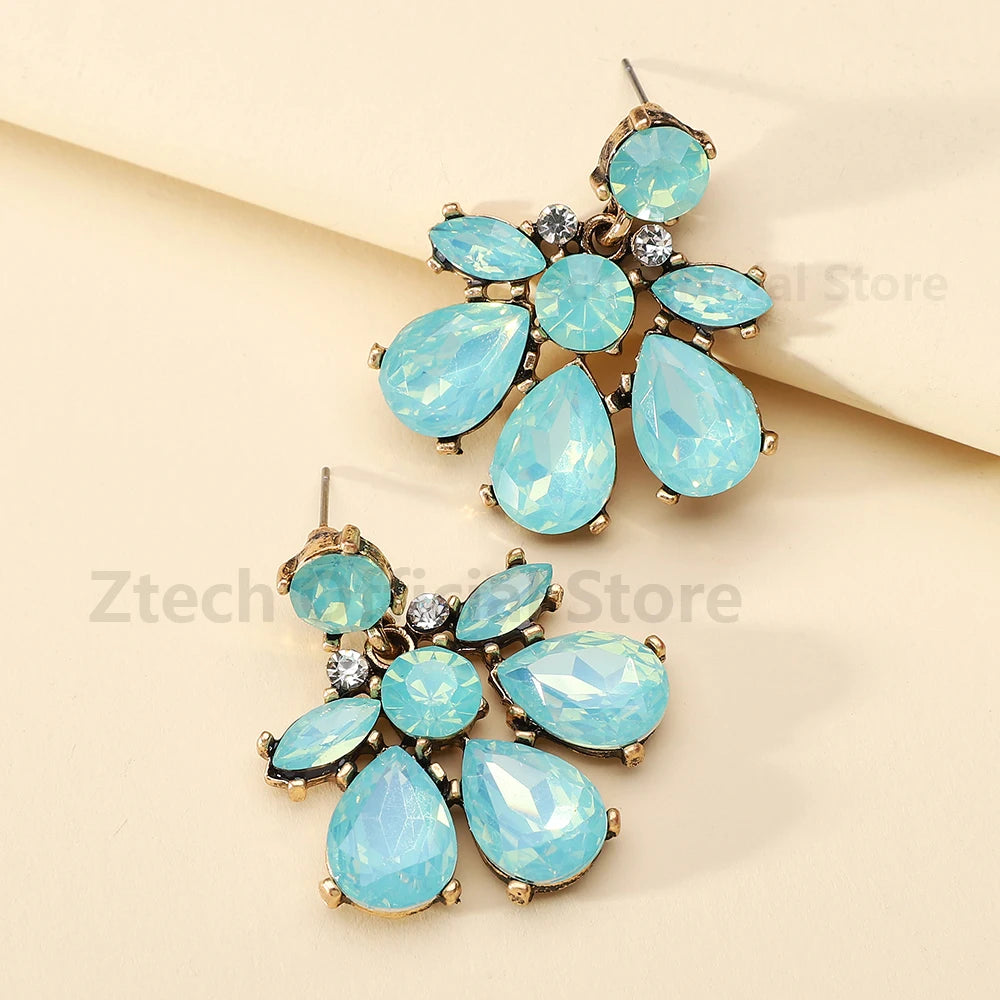Geometric Flower Rhinestone Decor Drop Earrings