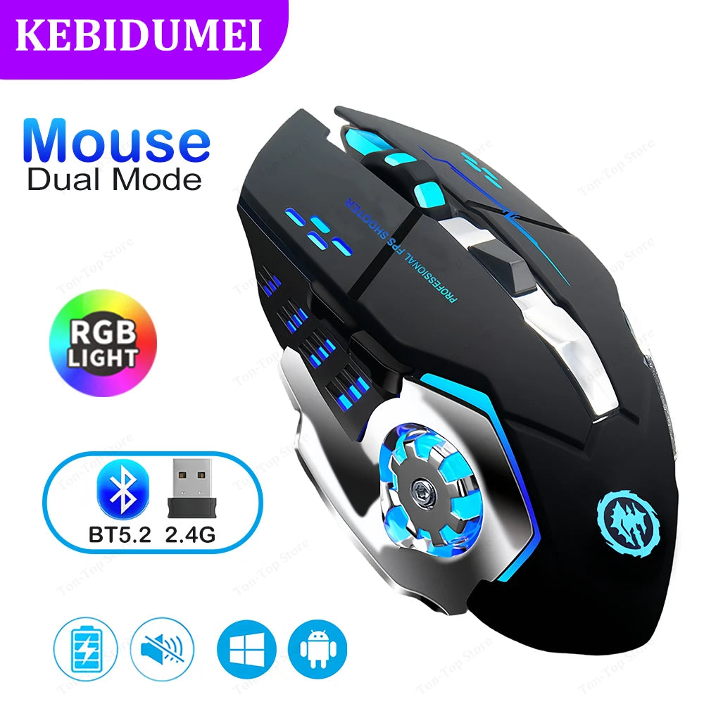 Bluetooth 5.2 & 2.4GHz Rechargeable RGB Wireless Gaming Mouse