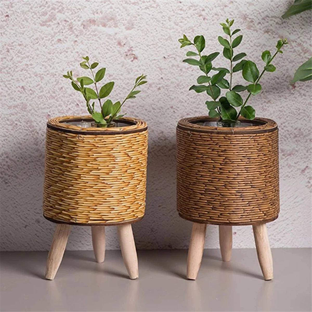 Vintage Imitation Rattan Woven Flower Shelf Planters