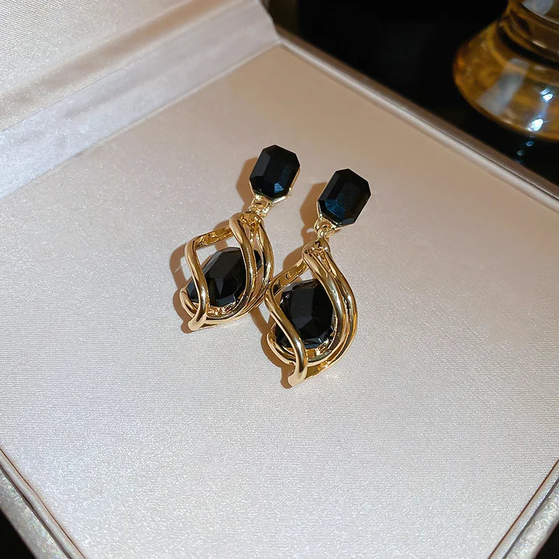 Rhinestone Circle Water Drop Metal Earrings