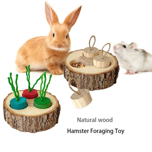 Wooden Hamster Foraging Toy & Chew Snack Box