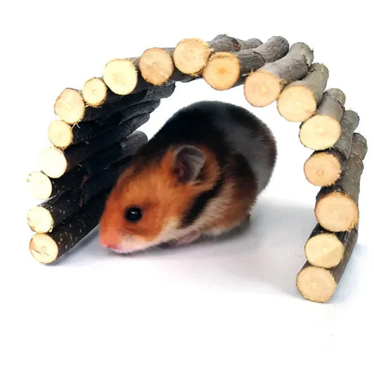 Natural Wooden Bridge & Tunnel for Small Pets