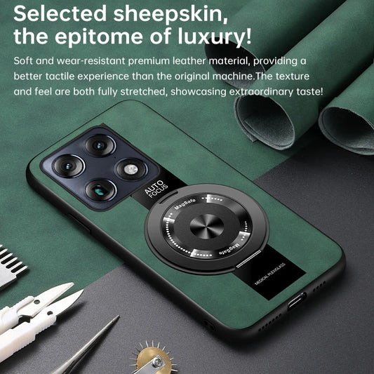 Luxury Magnetic Leather Phone Case with Rotating Ring Stand