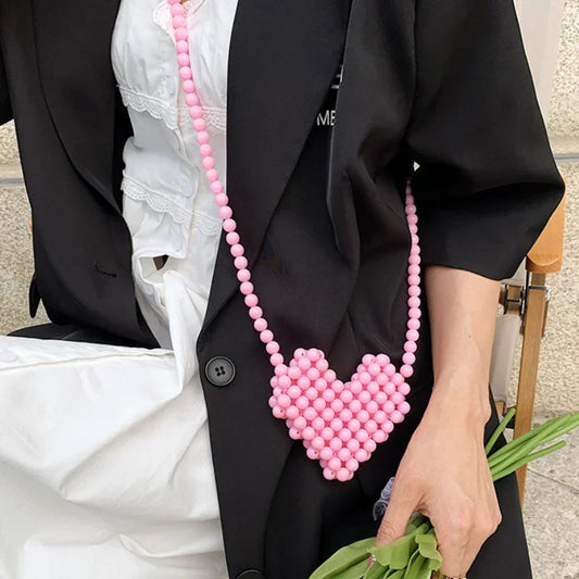 Mini Heart Beaded Crossbody Bag