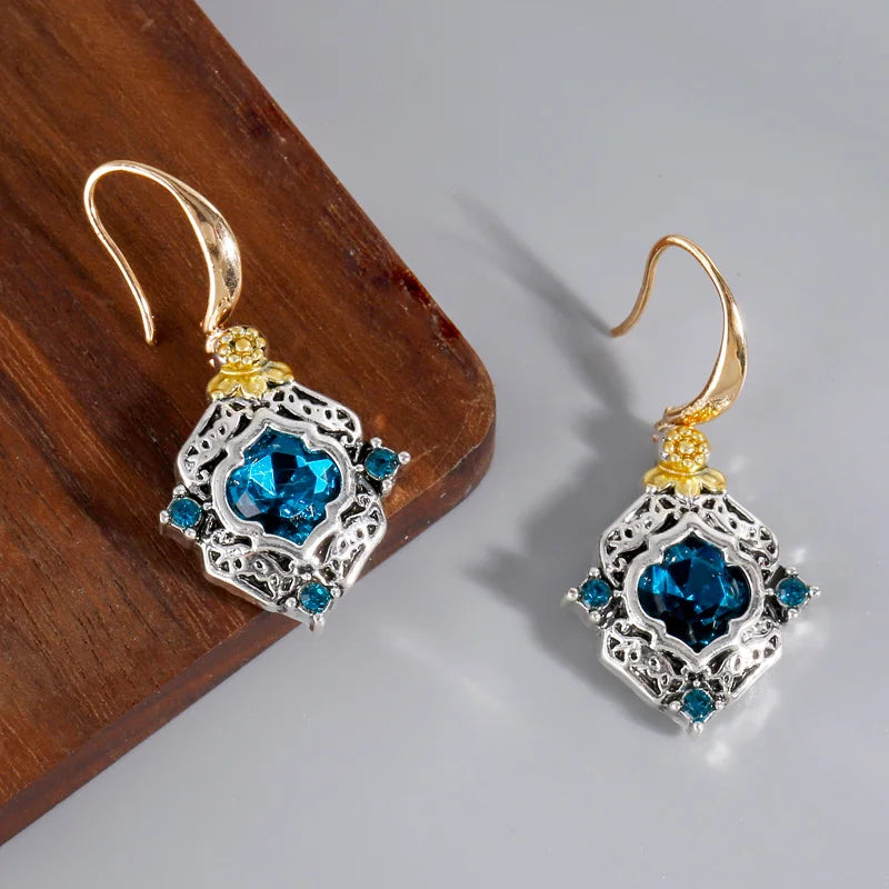 Elegant Blue Rhombus Gemstone Earrings
