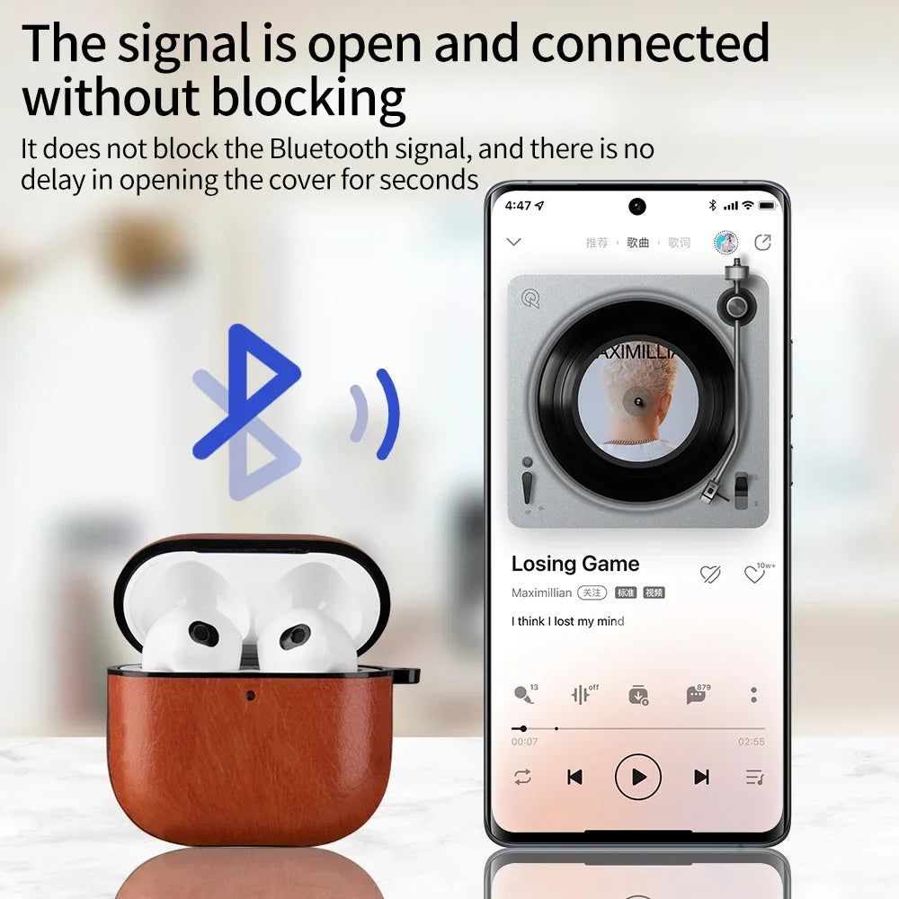 PU Leather Earphone Case For Apple AirPods With Keychain