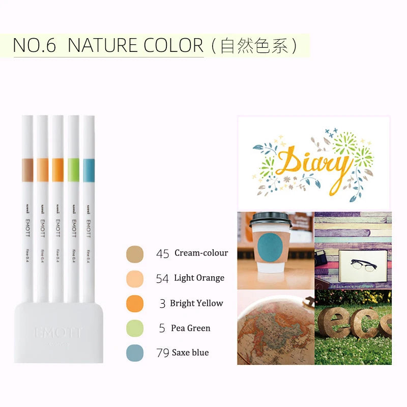5pc Uni EMOTT Fiber Marker Pen water-based