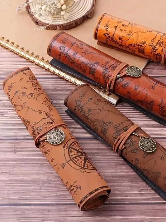 Vintage Leather Roll-Up Pencil Case