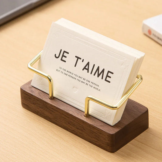 Wooden Business Card Holder with Metal Stand