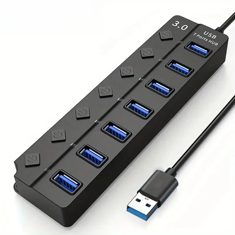 4/7-Port USB 3.0 Hub with LED Switch Power Adapter