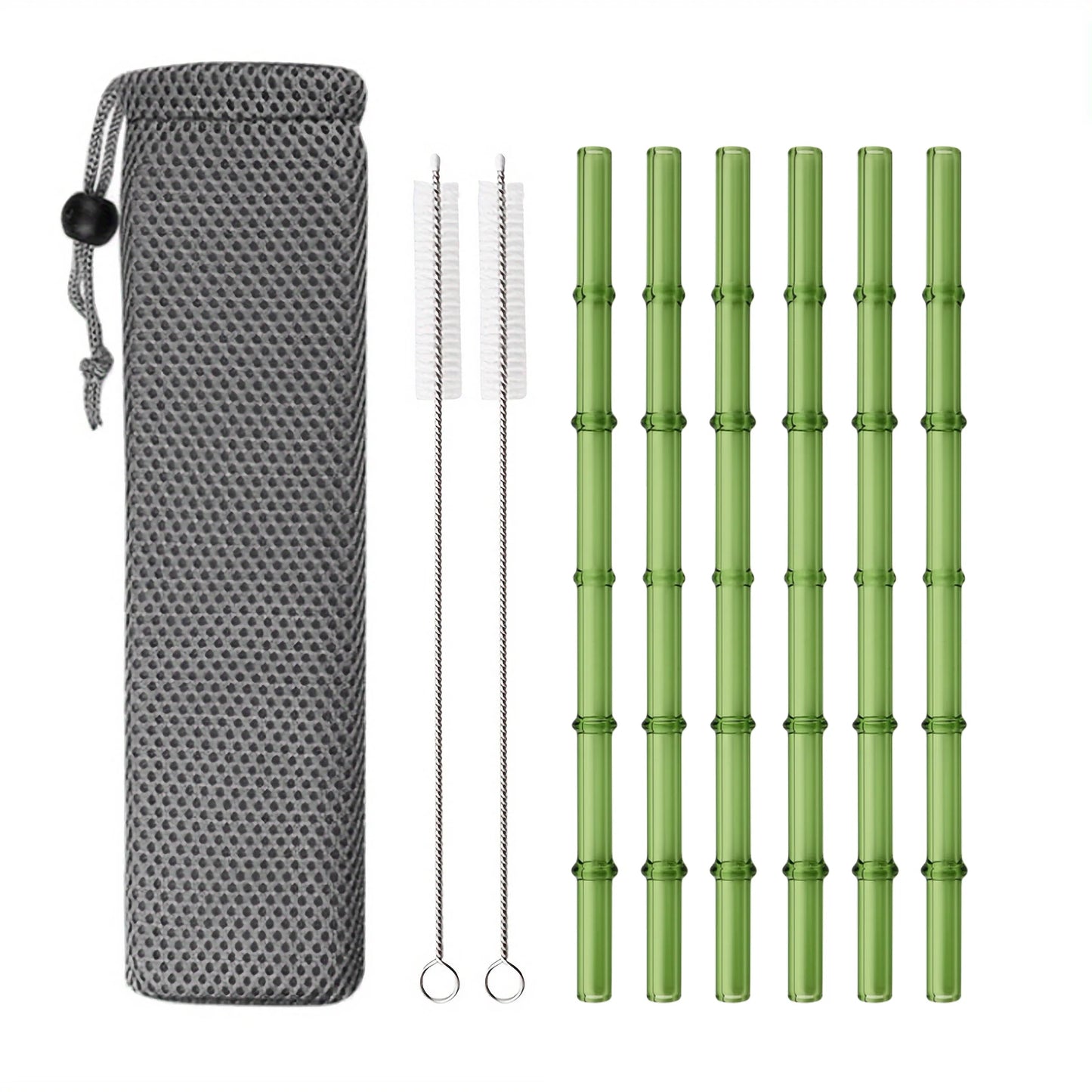 Bamboo Shaped Glass Drinking Straw Set