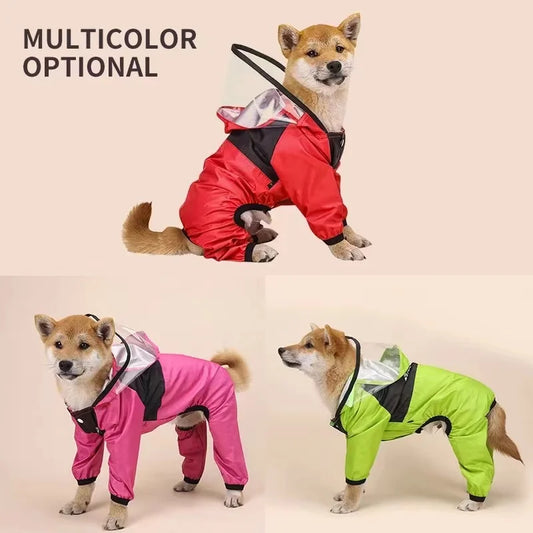 Waterproof Hooded Dog Raincoat Jumpsuit