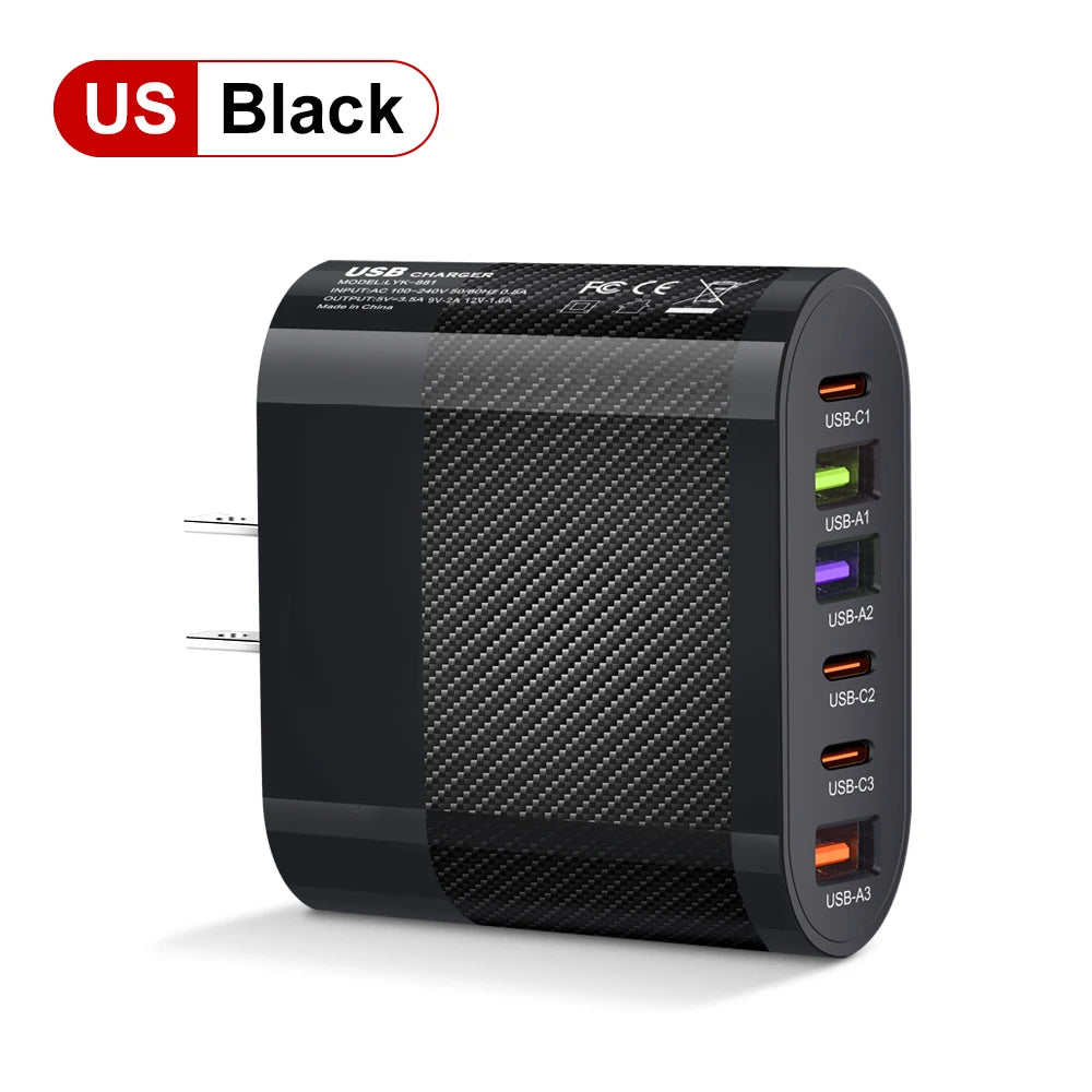 Fast Charging 65W Type C PD QC3.0 Phone Adapter For iPhone Xiaomi Huawei Samsung