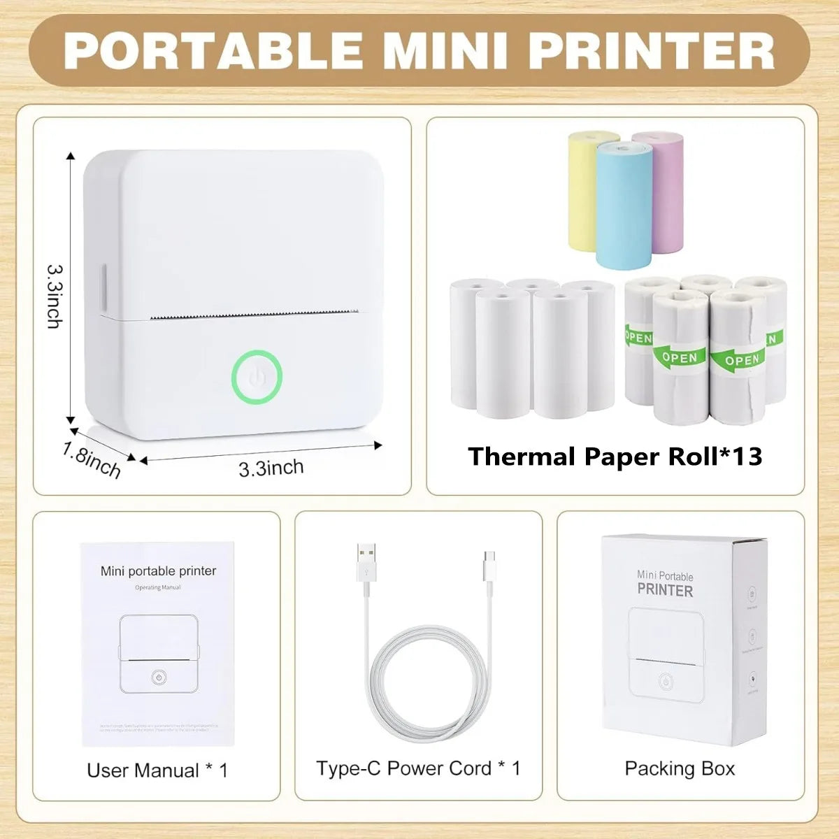 Bluetooth Pocket Thermal Printer & Sticker Paper Set
