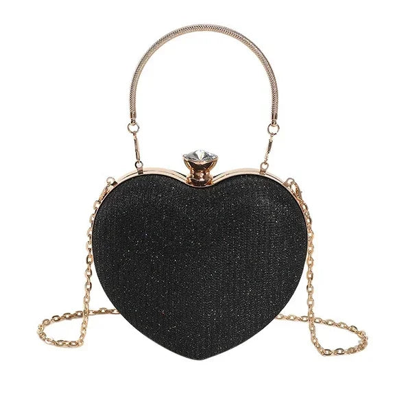 Heart-Shaped Evening Clutch Bag with Chain Strap