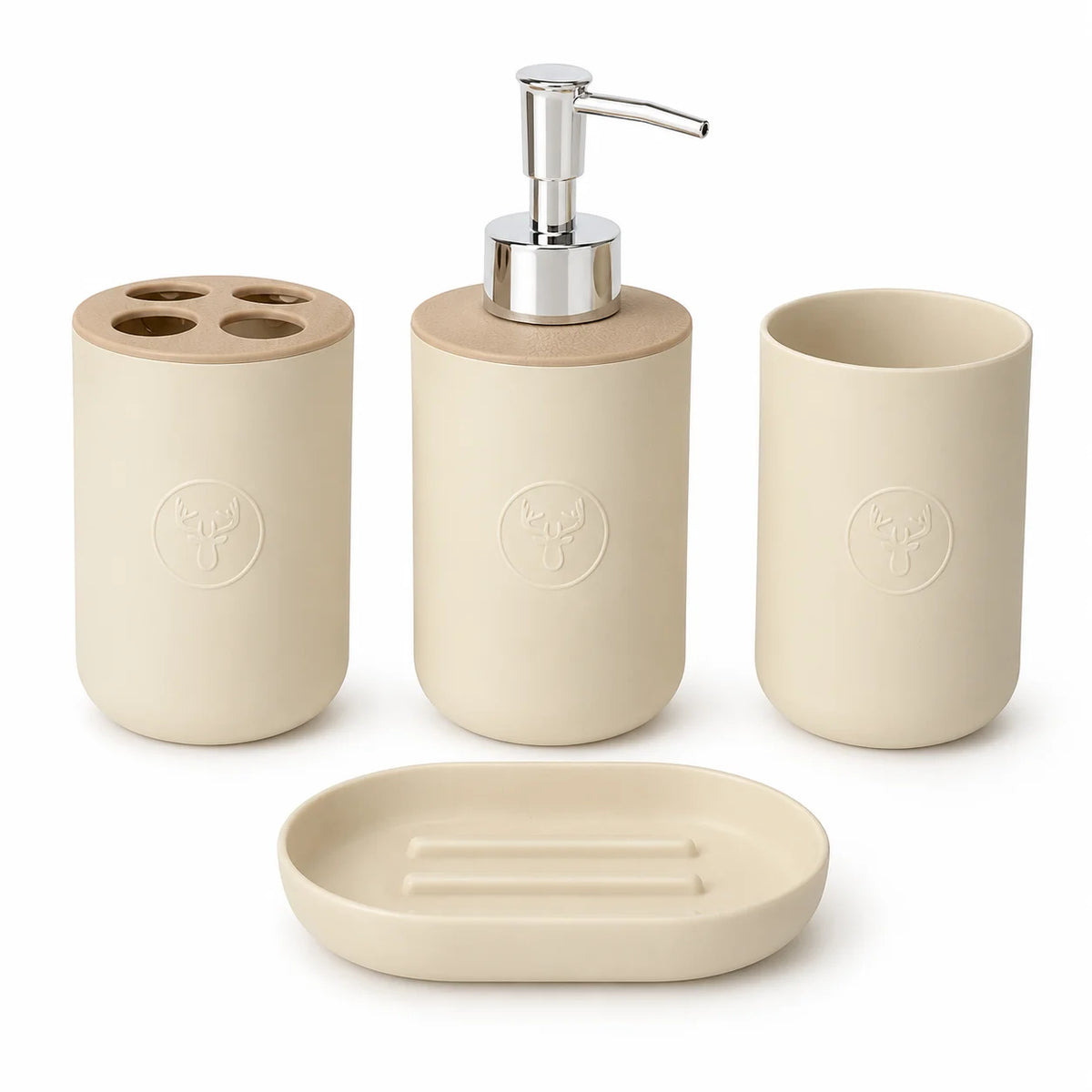 Plastic Soap Dispenser, Toothbrush Holder, Tumbler & Soap Dish Set