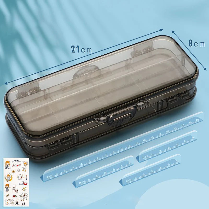 Double Layer Transparent Pencil Case – Large Capacity Stationery Organizer