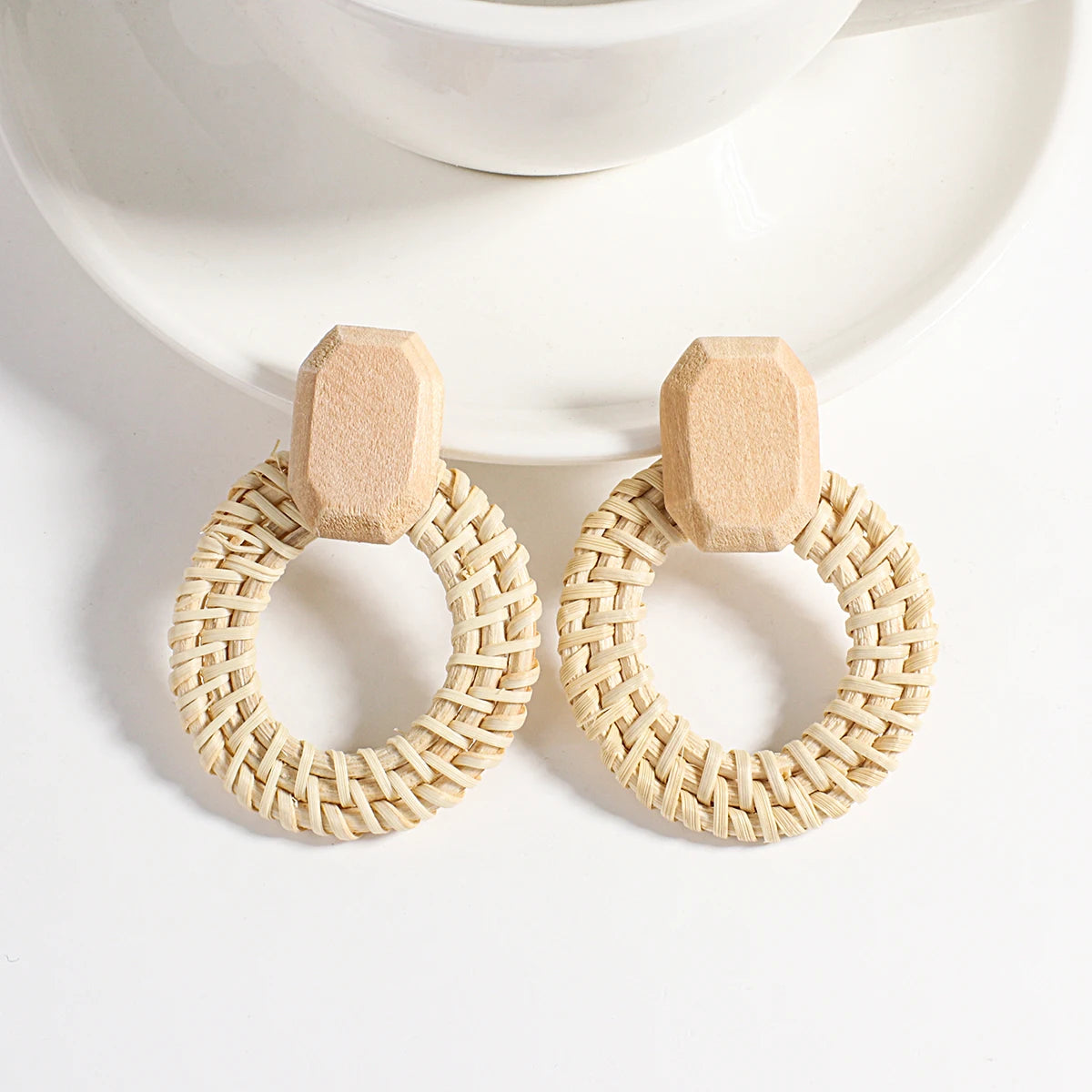 AENSOA Boho Handmade Geometric Wooden Drop Earrings