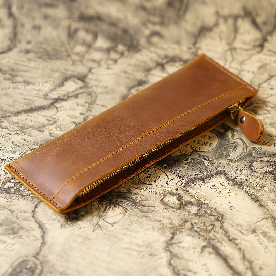 Genuine Leather Handmade Zipper Pencil Case