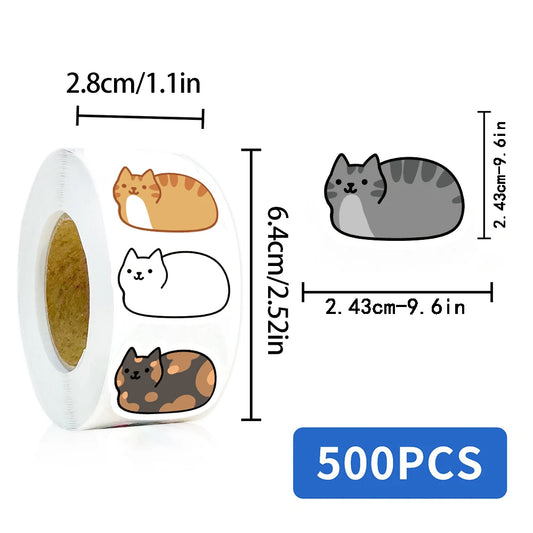 500 Cute Cartoon Cat Roll Stickers