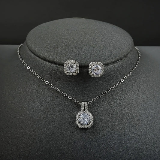 Pink Cubic Zirconia Necklace & Earring Set