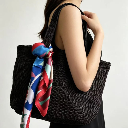 Title Women’s Bohemian Woven Paper Rope Tote Bag