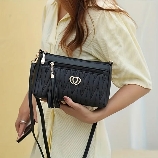 Quilted Handbag with Tassel & Phone Wallet Storage